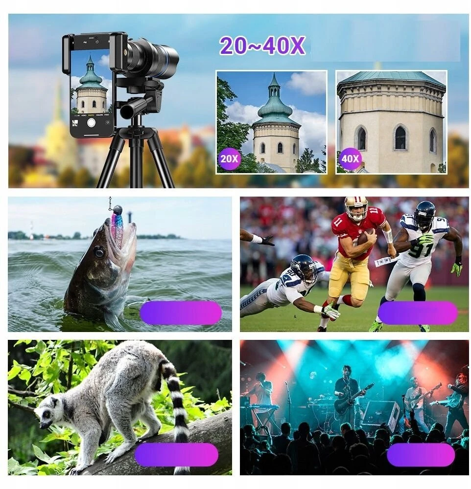 Apexel Objektyvas Tele Zoom Focus Optinis 20-40x + Trikojis Telefonui Smartfonui / Apl-20-40xjj029 (SB11890)