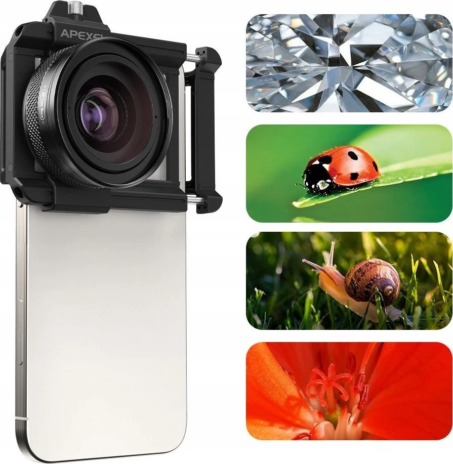 „Apexel Super Macro“ objektyvas HD 10–20 kartų priartinimas išmaniesiems telefonams / „Apl-zm100“