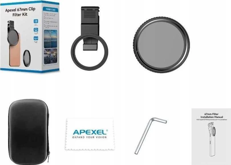 Apexel Objektyvas Lęšis Filtras PILKAS Reguliuojamas tipas FADER ND2-400 67mm Telefonui / APL-67VND2-400