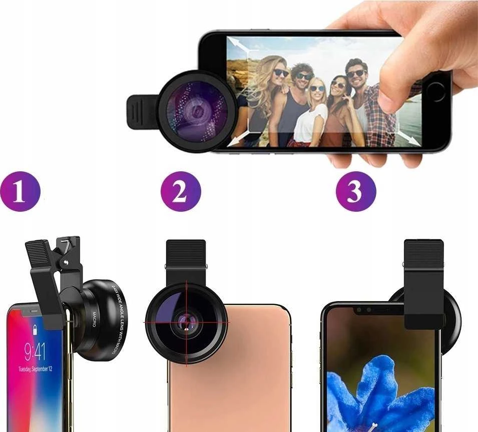 Apexel rinkinys 2in1 objektyvo makro filtras 12,5x ir platus kampas 0,45x, skirtas telefonui / Apl-0,45wm