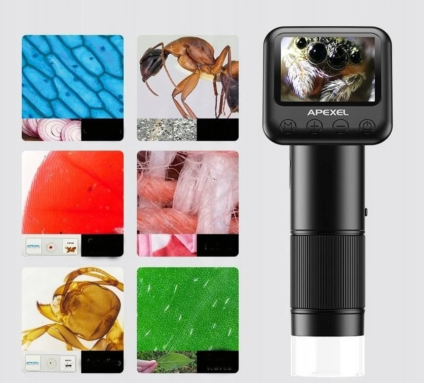 Apexel Mikroskop Skaitmeninis 400-800x + Ekran Lcd 2" / Filmy Zdjęcia Hd 720p / Ms008