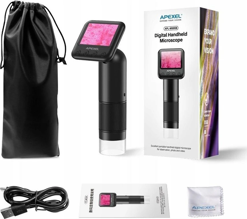 Apexel Mikroskop Skaitmeninis 400-800x + Ekran Lcd 2" / Filmy Zdjęcia Hd 720p / Ms008