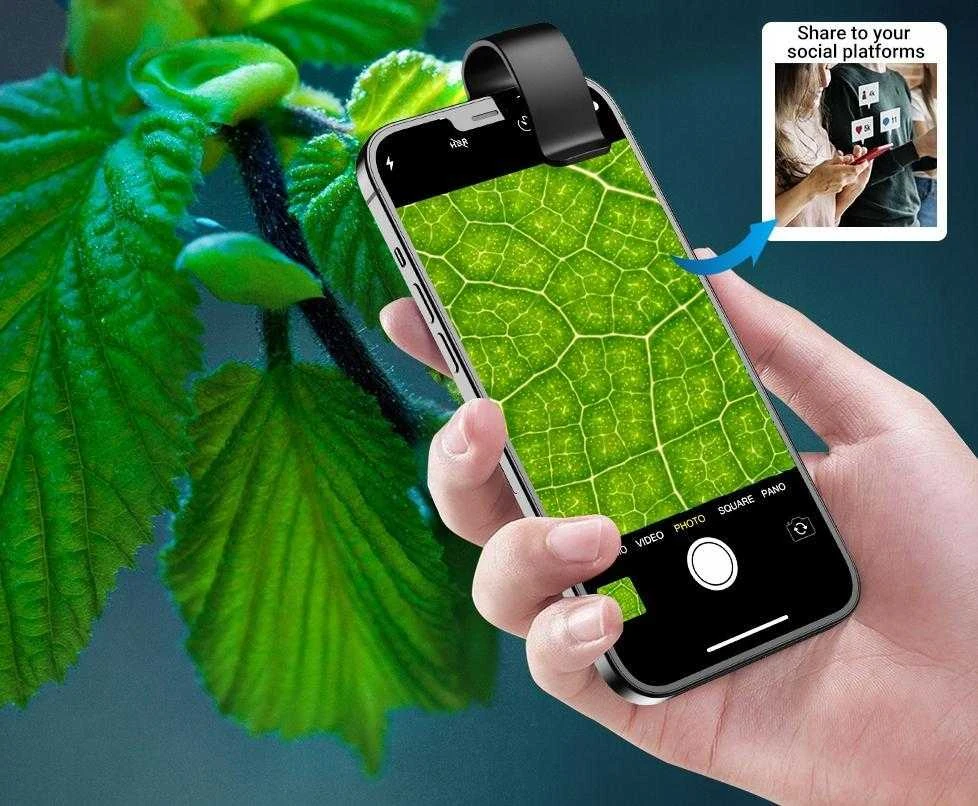 „Apexel“ skaitmeninis mikroskopo objektyvas telefonui – 200 kartų priartinimas