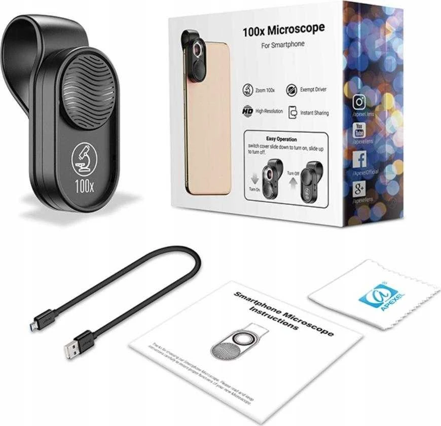 Apexel Skaitmeninis mikroskopo lęšis telefonui / 100x priartinimas / ALP-ms001