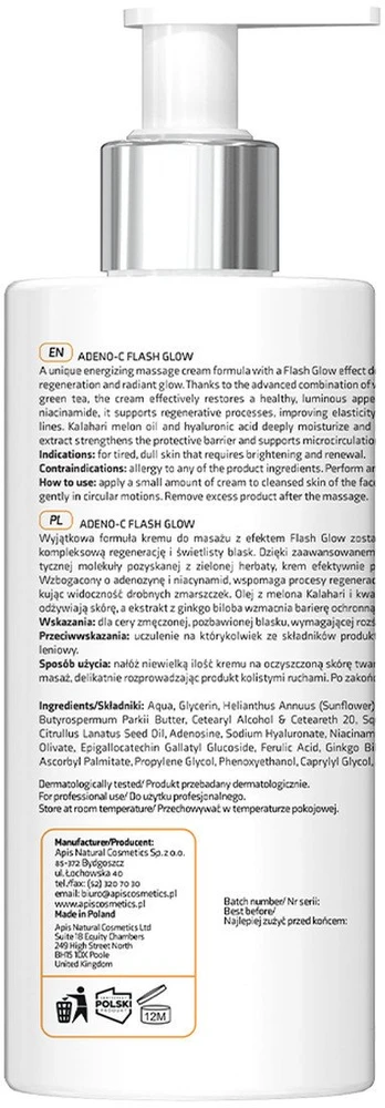 Apis Adeno-C Flash Glow veido masažinis kremas su vitaminu C ir ferulo rūgštimi 300 ml