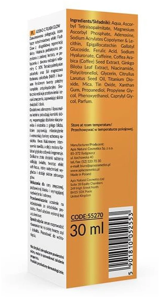 Apis Adeno-C Flash Glow skaistinamasis veido serumas su vitaminu C ir ferulo rūgštimi 30 ml