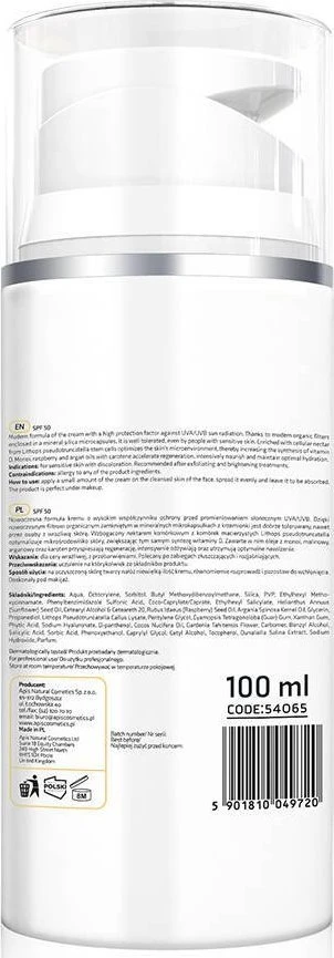 Activeshop Apsauginis veido kremas Apis SPF50, 100 ml