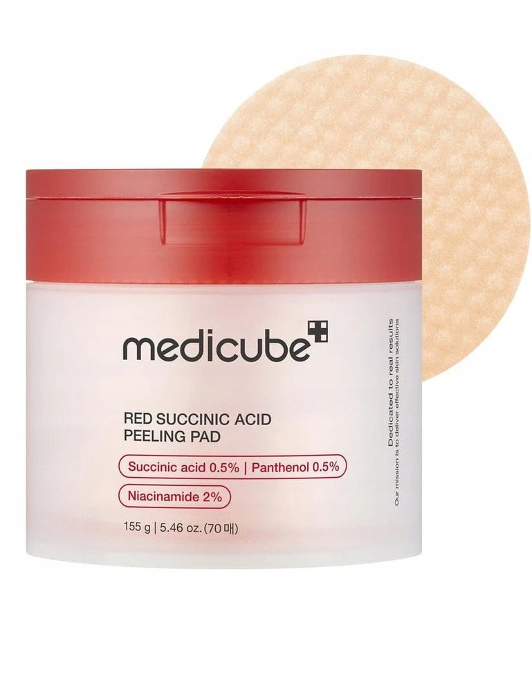 Medicube Red Succinic Acid Peeling Pad Šveičiamieji padeliai probleminei veido odai su gintaro rūgštimi, 70 vnt