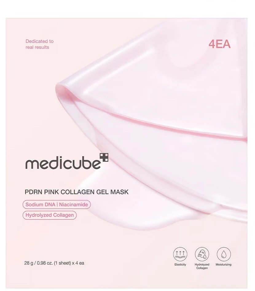Medicube PDRN Rožinė Collagen Gel Mask gelio tekstūros drėkinamoji veido kaukė, 4 vnt.