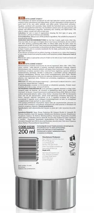 Apis Retin - Ambre Synergy Regenerujący Balsam Do Ciała I Rąk Z Retinolem I Kwasem Bursztynowym Na Noc 200ml
