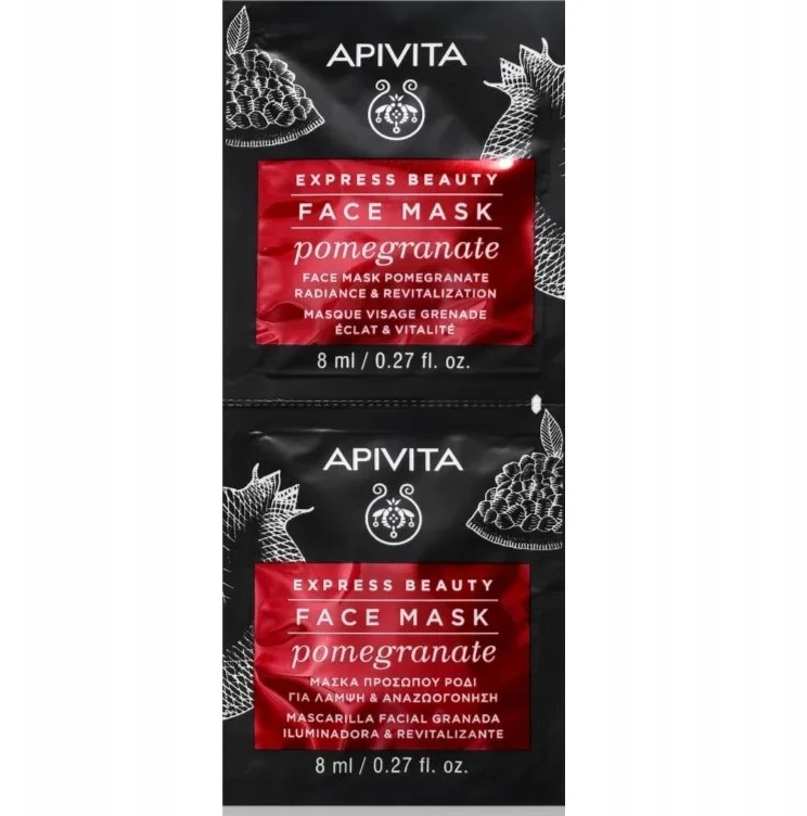 Set Apivita Express Pomegranate Revitalising Kreminis Mask For Face, 2 vnt., 8 ml