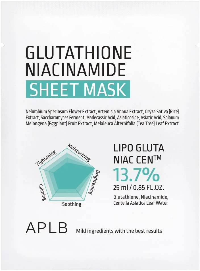 APLB Glutathione Niacinamide Sheet Mask lakštinė veido kaukė, 25 ml