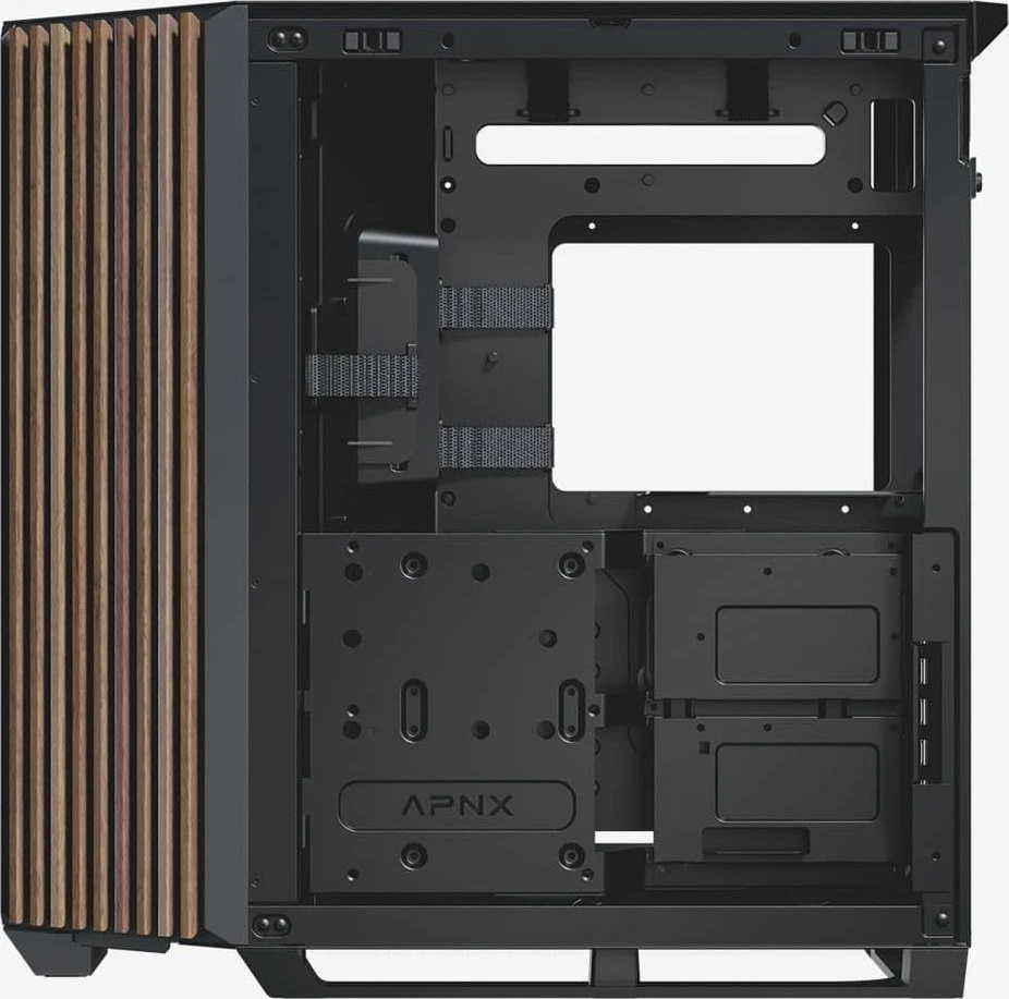 APNX V1 PC-kompiuterio korpusas, Midi-Tower, ATX, Tempered Glass – Holz, juodos spalvos