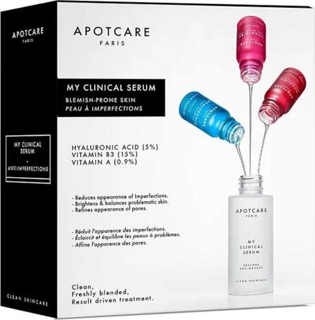 Mano klinikinis serumų rinkinys „Apotcare“: vitamino B3 serumas veidui nuo paraudimo, 10 ml + vitamino A retinoidinis serumas veidui nuo raukšlių, 10 ml + hialurono rūgštis. Dieninis ir naktinis serumas veidui nuo senėjimo, 10 ml.