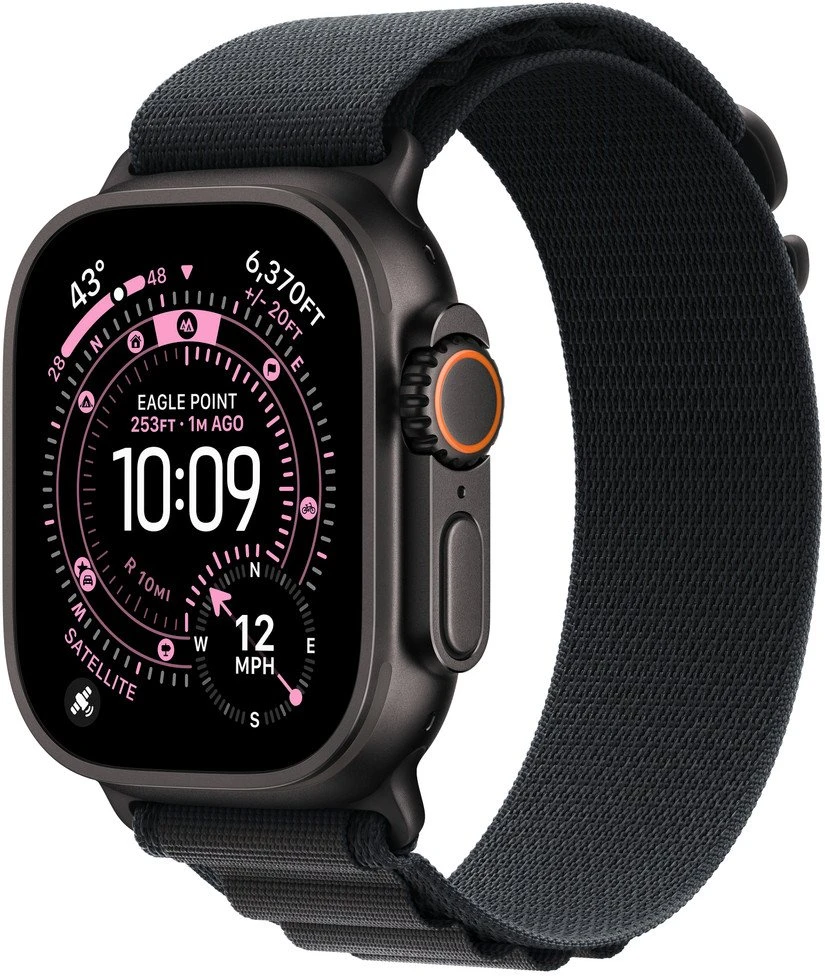 „Apple“ 49 mm juodas „Alpine Loop“ – vidutinio dydžio – juodo titano apdaila