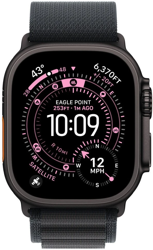 „Apple“ 49 mm juodas „Alpine Loop“ – vidutinio dydžio – juodo titano apdaila