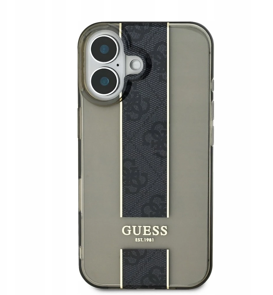 Guess IML Middle 4G Stripe Apple iPhone 16 dėklas telefonui juodos spalvos