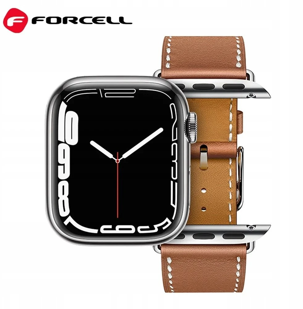 „Apple Watch“ dirželis „Forcell F-Design FA20“ su skylutėmis, dirbtinės odos, 42/44/45/49 mm, rudas