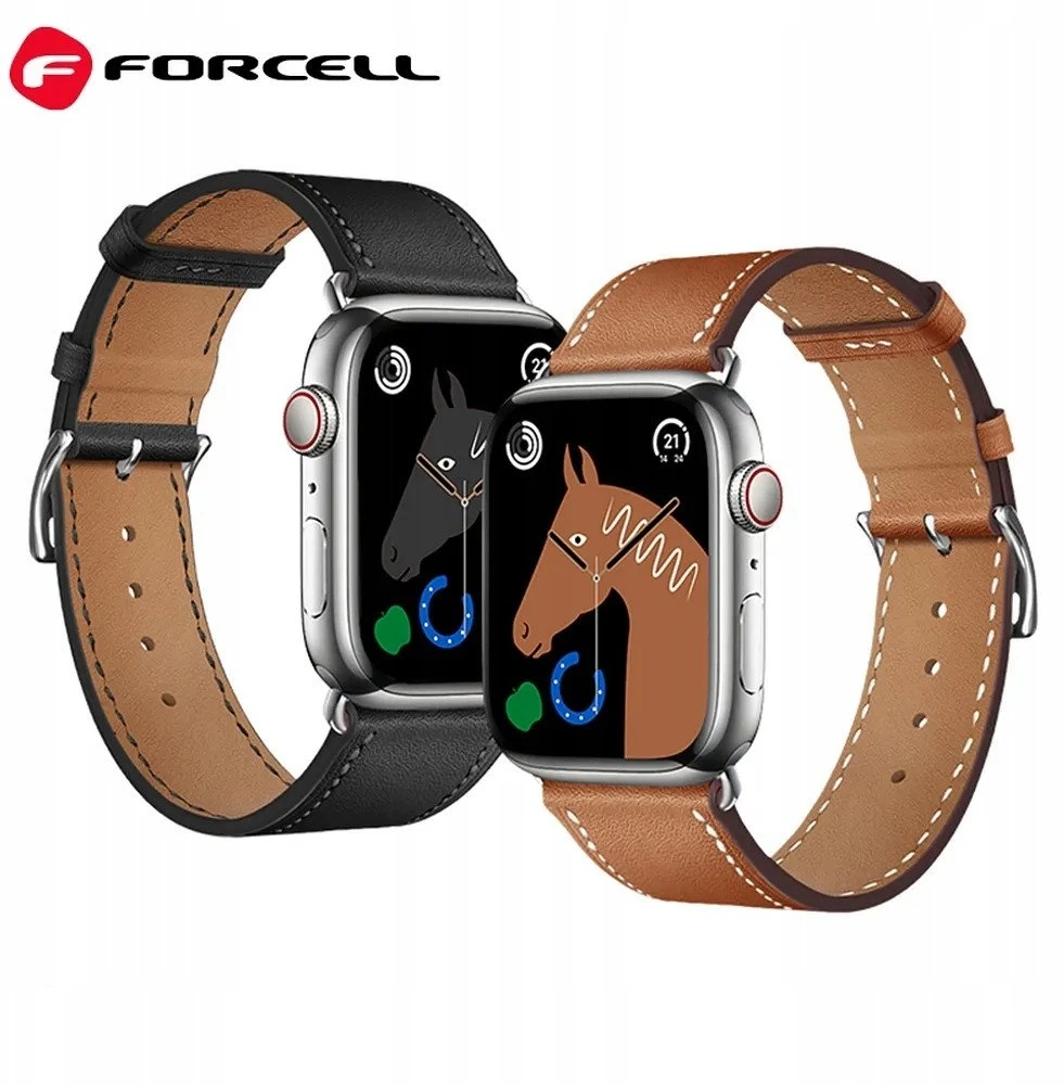 „Apple Watch“ dirželis „Forcell F-Design FA20“ su skylutėmis, dirbtinės odos, 42/44/45/49 mm, rudas