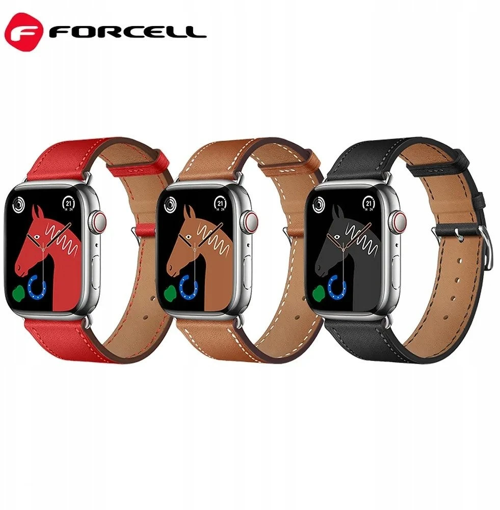 „Apple Watch“ dirželis „Forcell F-Design FA20“ su skylutėmis, dirbtinės odos, 42/44/45/49 mm, rudas