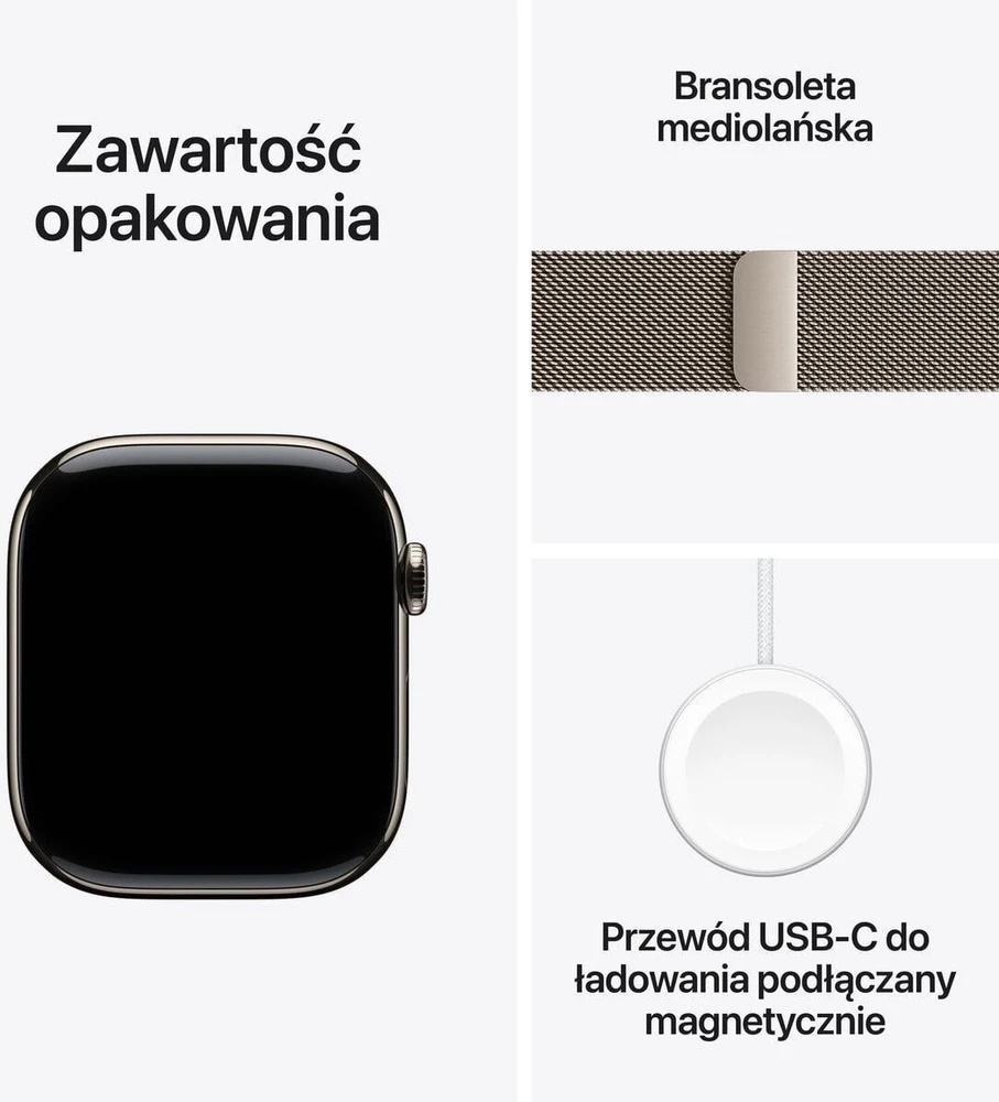 Išmanusis laikrodis Apple Watch 11 GPS + Cellular 46mm Natural Titanium Milanese Loop S/M Pilka (MFCY4MP/A)