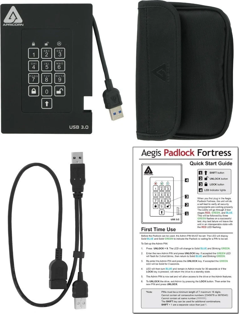 Kietasis diskas Dysk zewnętrzny SSD Apricorn Aegis Padlock Fortress 256GB Juodas (A25-3PL256-S256F)