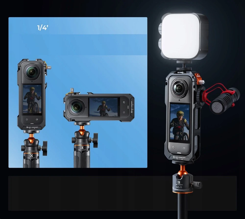 K&F CONCEPT Insta360 X5 aliuminio kameros narvas su silikonine objektyvo apsauga, 2 šaltos batų jungtimis