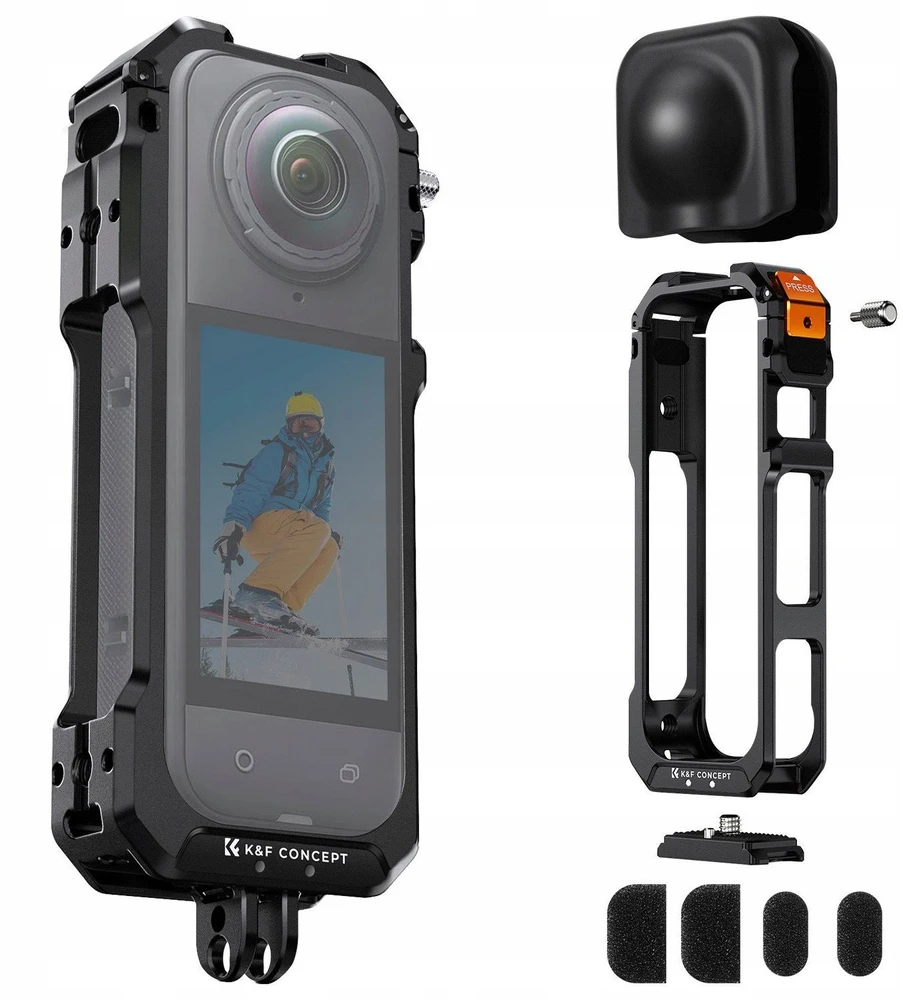 K&F CONCEPT Insta360 X5 aliuminio kameros narvas su silikonine objektyvo apsauga, 2 šaltos batų jungtimis