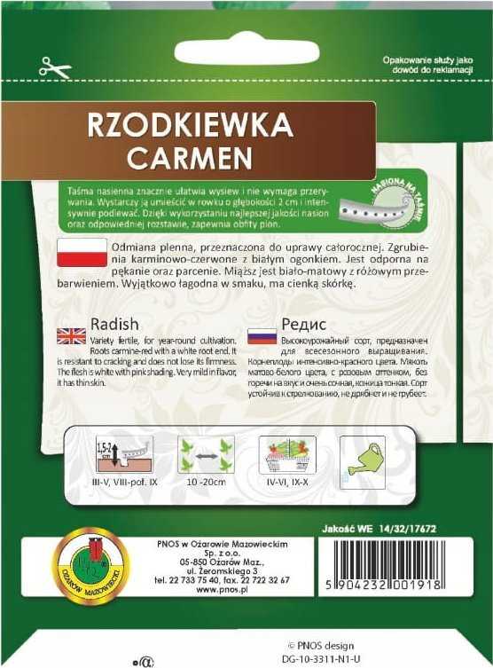 Carmen Radish PNOS Seeds on Tape, 6m Tape