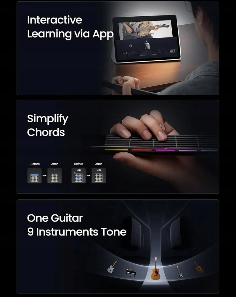 Aptel skaitmeninė daugiafunkcinė MIDI LED Aeroband elektrinė gitara / Nederinta / Ag01 / Juodas