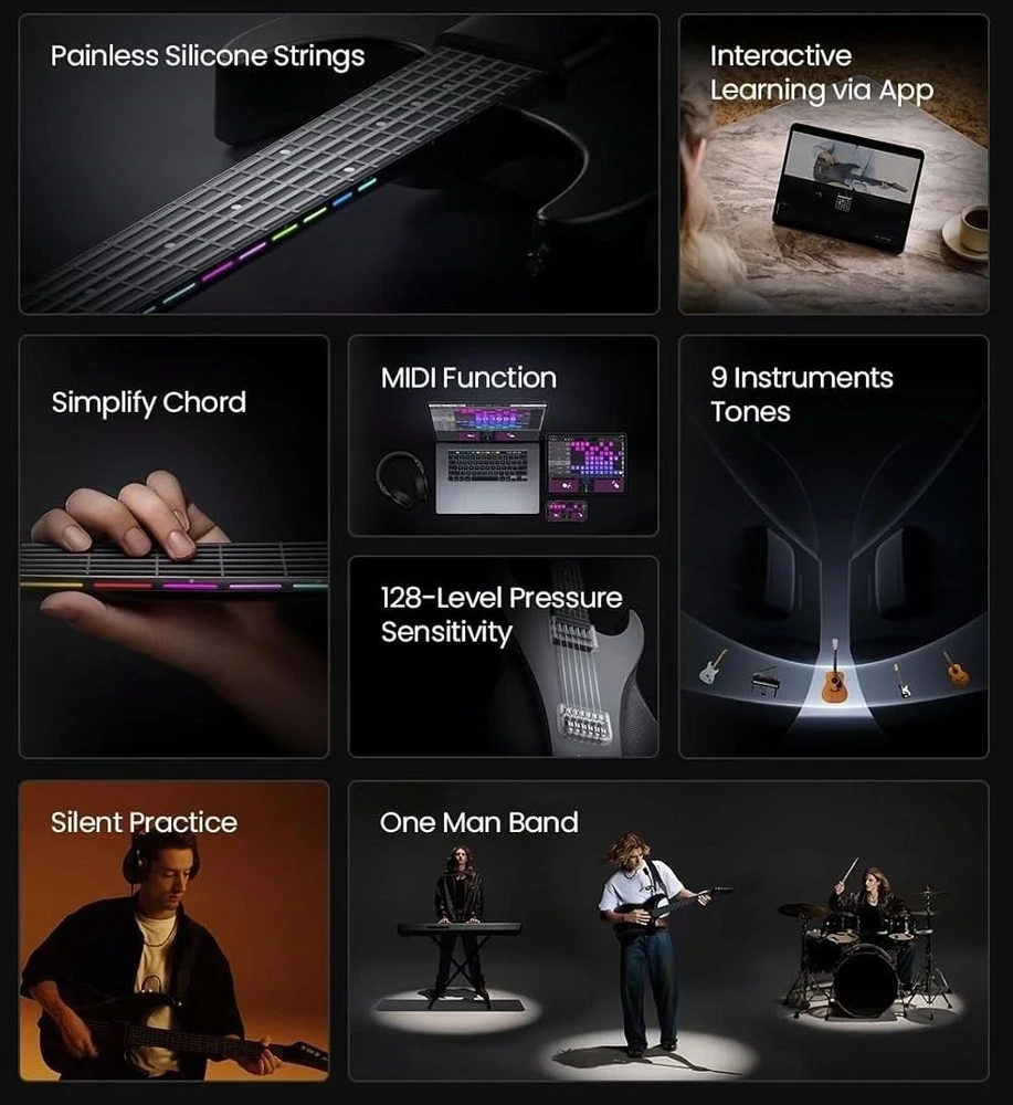 Aptel skaitmeninė daugiafunkcinė MIDI LED Aeroband elektrinė gitara / Nederinta / Ag01 / Juodas