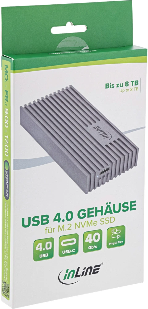 „Aptel InLine SSD“ korpusas USB4 M.2 – NVMe į USB-C – 40 Gb/s – aliuminis – suderinamas su „Thunderbolt 3/4“ – palaiko 8 TB
