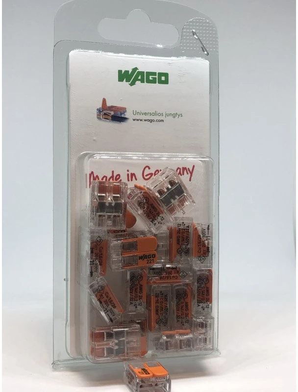 Laidų jungės Wago 221-412, 2 x 0,2–4 mm², 20 vnt.