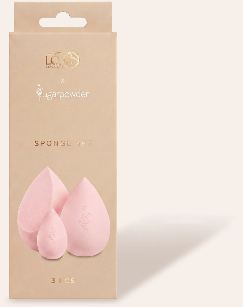 Lovro x SugarPowder Sponge Set rinkinys, 3 makiažo kempinėlės