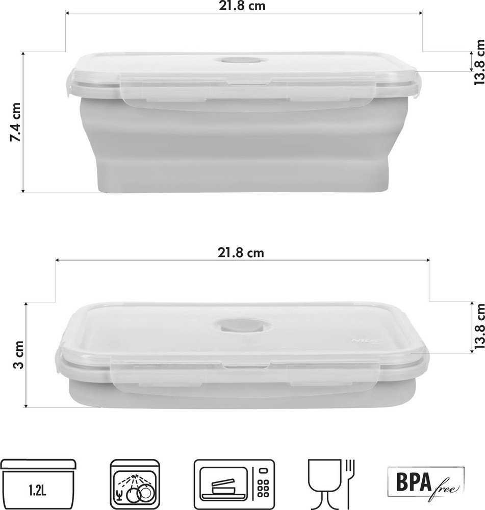 Nils Camp Nils Nc4105 Sulankstomas maisto indas 1200 ml, pilkas