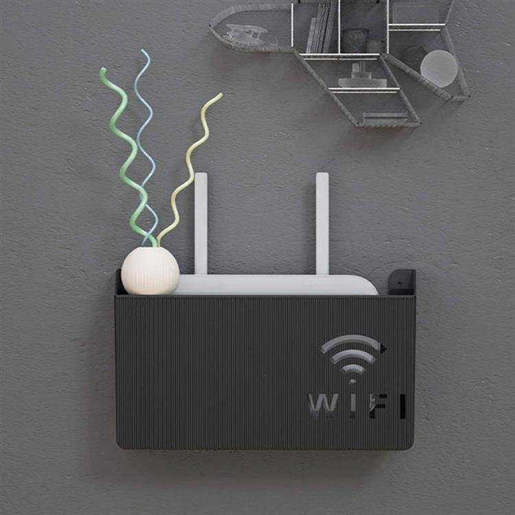 Ag986A Sieninė lentyna Wi-Fi maršrutizatoriui (Juoda)