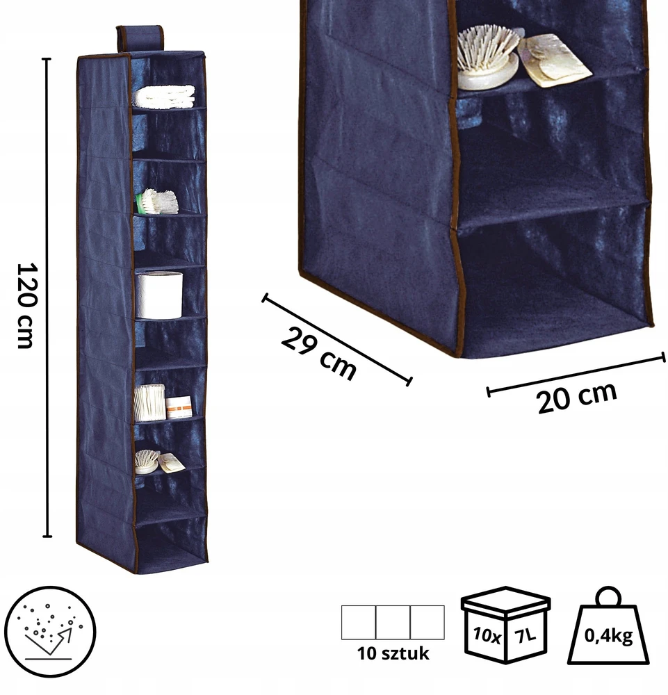 Aptel Organizer wiszący su 10 półkami 20x29x120cm Mėlyna (1234013)