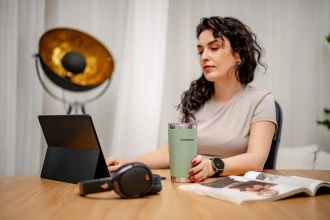 Termo puodelis - Humanas Fluo 600 ml Nerūdijančio Plieno, Dviguba Sienelė, Nepraleidžiantis - Žalias