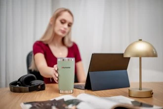 Termo puodelis - Humanas Fluo 600 ml Nerūdijančio Plieno, Dviguba Sienelė, Nepraleidžiantis - Žalias