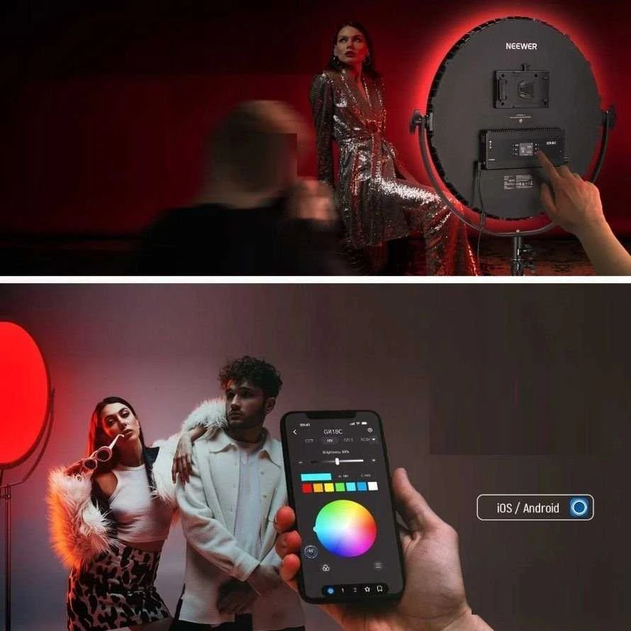 Neewer žiedinė lempa, apvali LED Edge-lit RGB Bluetooth Vlog lempa 65 W 18'' 14 mm / 16 mm / Gr18c