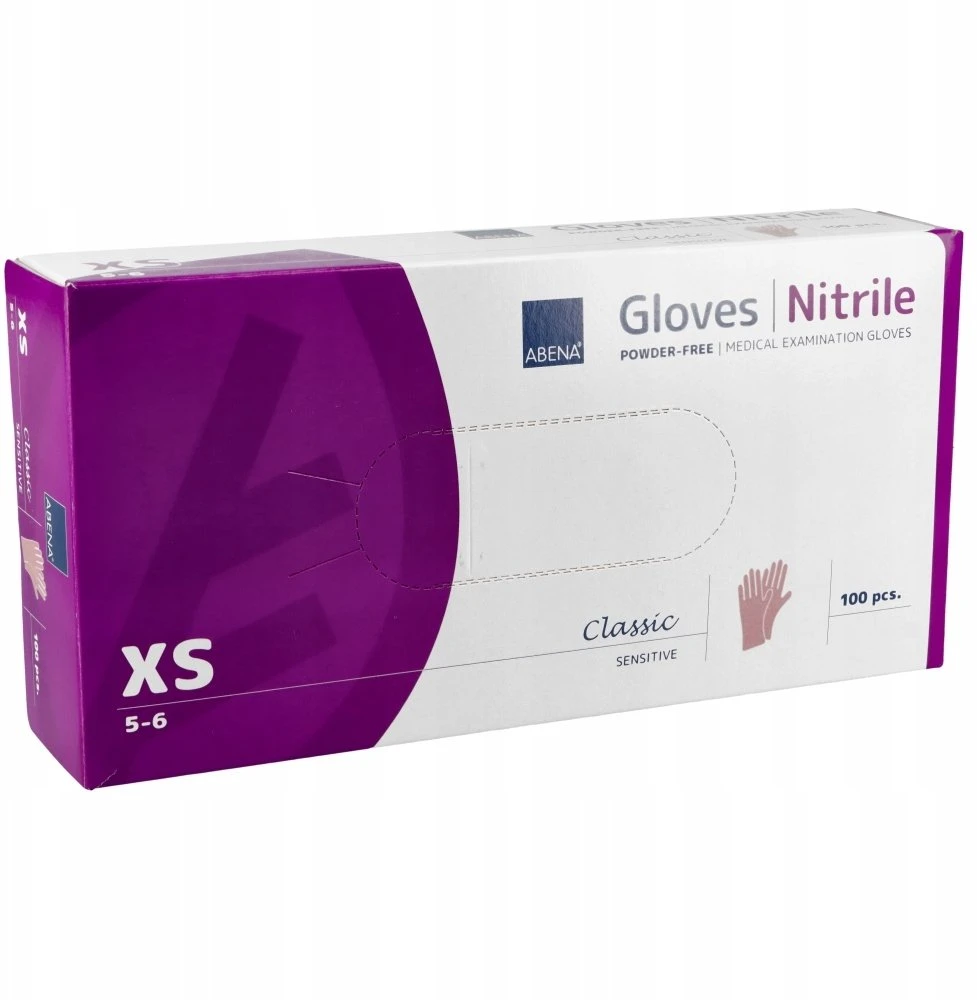 Apžiūros pirštinės, ABENA Classic Sensitive, XS, rožinės, nitrilo, be pudros - (100 vnt.)
