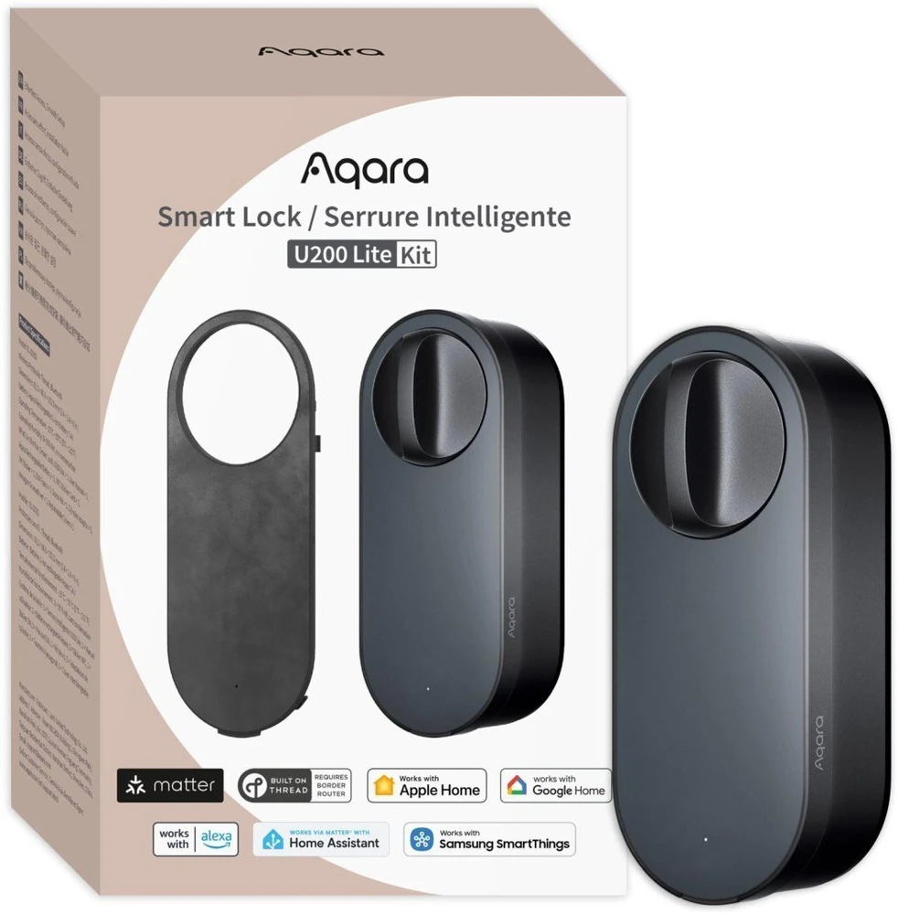 Aqara U200 lite išmanioji durų spyna Matter, Apple Home juoda (EL-D03D)