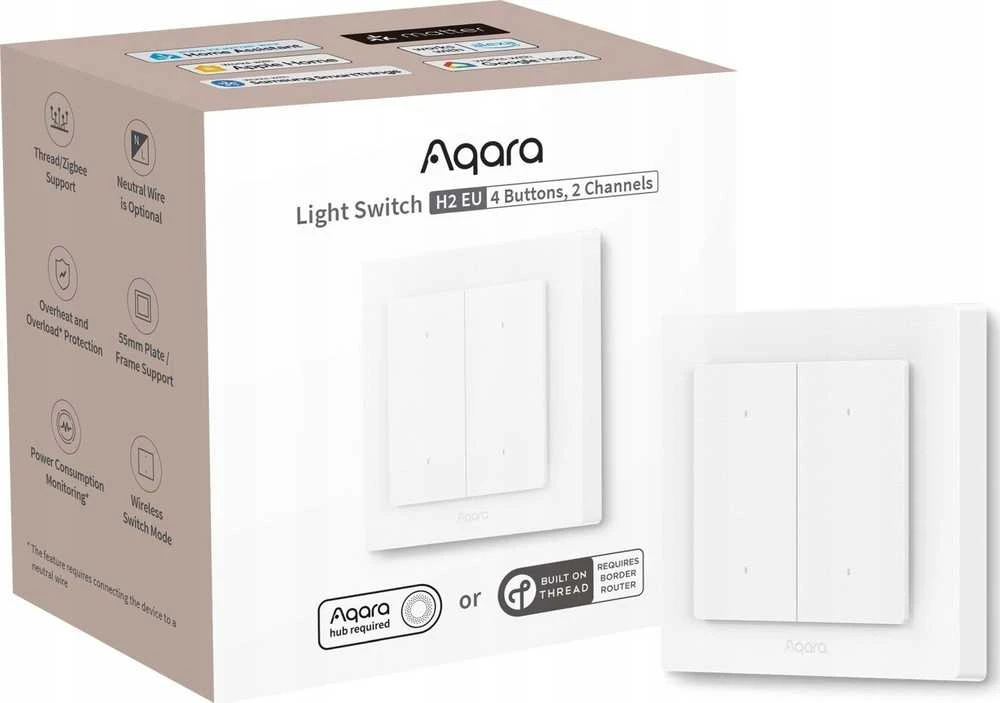 Aqara H2 Išmanus 4 mygtukų 2 kanalų zigbee, Thread jungiklis (WS-K08D)