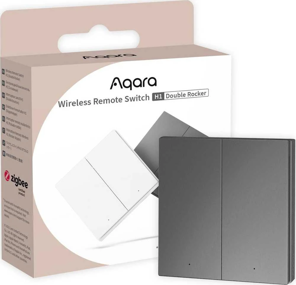 Aqara zigbee bevielis 2 mygtukų jungiklis aqara H1 DOUBLE ROCKER pilkas (WRS-R02G)