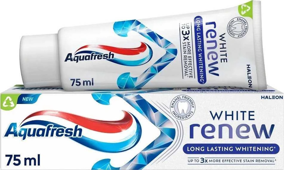 Aquafresh Baltas Renew ilgalaikė balinanti dantų pasta su fluoru 75ml