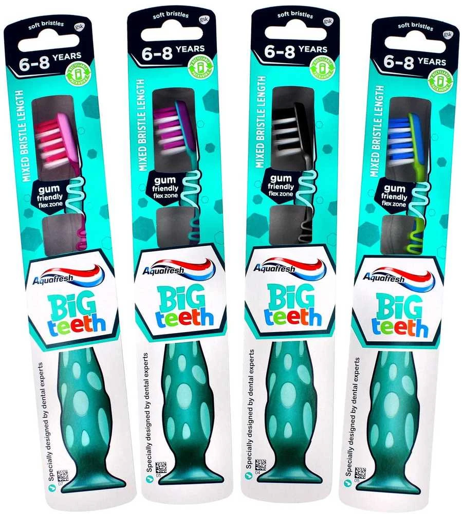 Aquafresh Big Teeth dantų šepetėlis 6-8 metų vaikams Minkštas