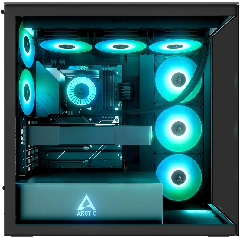 ARCTIC Xtender Mirror kompiuterio korpusas, Mid Tower, E-ATX, RGB, Tempered Glass – juodos spalvos, mirrored