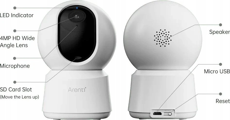 Arenti Belaidė IP kamera Belaidė P2Q 4MP vidinė UHD Pan-Tilt Wi-Fi kamera