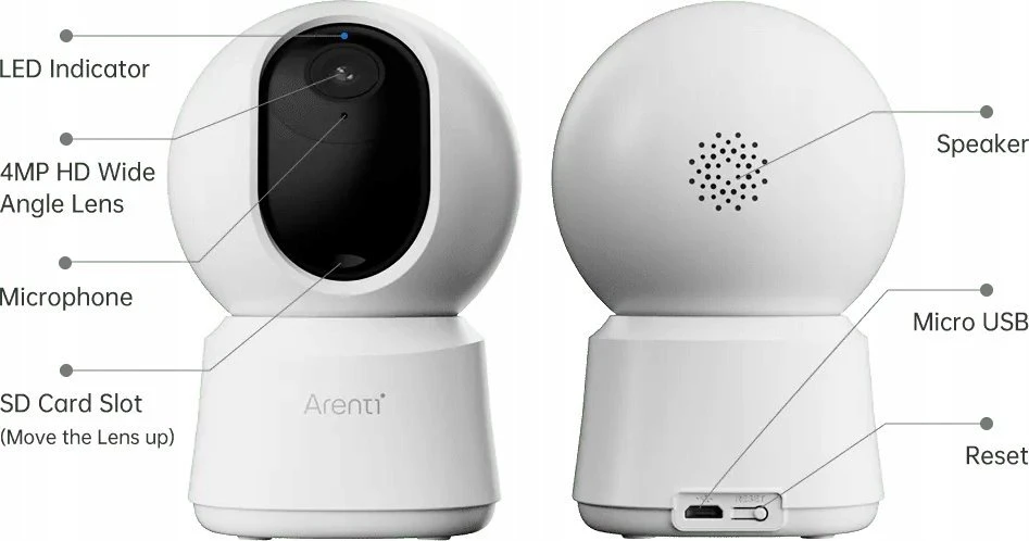 Arenti Belaidė IP kamera Belaidė P2Q 4MP vidinė UHD Pan-Tilt Wi-Fi kamera