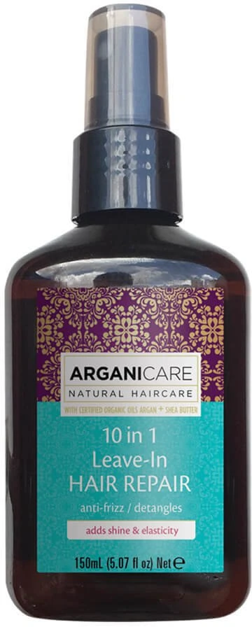 Arganicare 10 in 1 Argan Oil & Sviestmedžių aliejumi Hair Leave-In Balm Purškiklis Detangling & Minkštinantis ir glotninantis, 150 ml